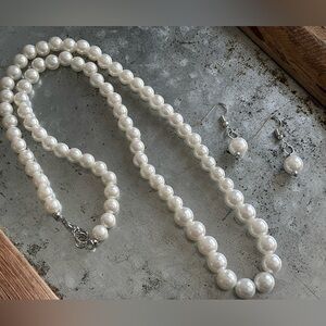 Elegant Faux Pearl Necklace and Earring Set